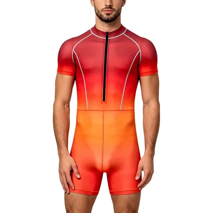 Combinaison de bain dégradée pour homme, une pièce, à manches courtes, avec fermeture éclair, pour la natation, la gym, l'entraînement et le sport