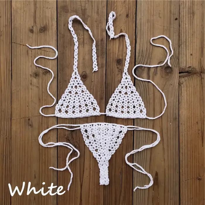 Maillot de bain bikini micro-string en crochet fait main pour femme, mini, ajouré, tricoté, pour la plage et le bain de soleil, deux pièces, vente en gros