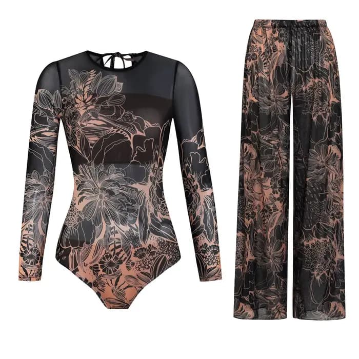 Maillot de bain une pièce imprimé coloré pour femme, maillot de bain à manches longues, style rétro, ensemble body et pantalon, tenue de plage féminine
