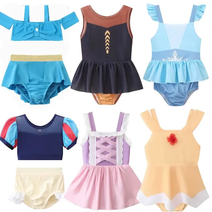 Maillot de bain princesse des contes de fées pour filles, Elsa Anna, Blanche-Neige, Belle, pour enfants de 2 à 8 ans, avec jupe