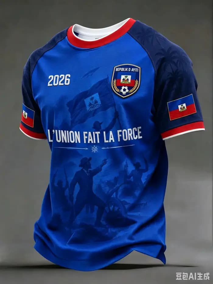 Nouveau Maillot de Football Bleu Haïti 2026 pour Hommes, Col Rond, Vêtement de Sport avec Texte « HAITI » et Imprimé Drapeau, Hauts Décontractés et d'Entraînement