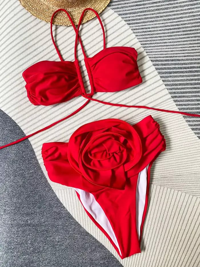 DEKA brésilien cou Bikini ensemble taille haute maillot de bain fleuri femmes Floral Push Up