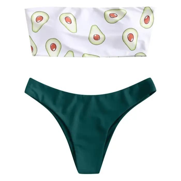 Maillot de bain deux pièces imprimé avocat pour femme, ensemble bikini, sans bretelles, taille basse, sexy, mode