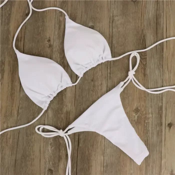Maillot de bain Bikini européen et américain, couleur unie, trois points, Sexy, fendu, réglable, à lacets, pour femmes