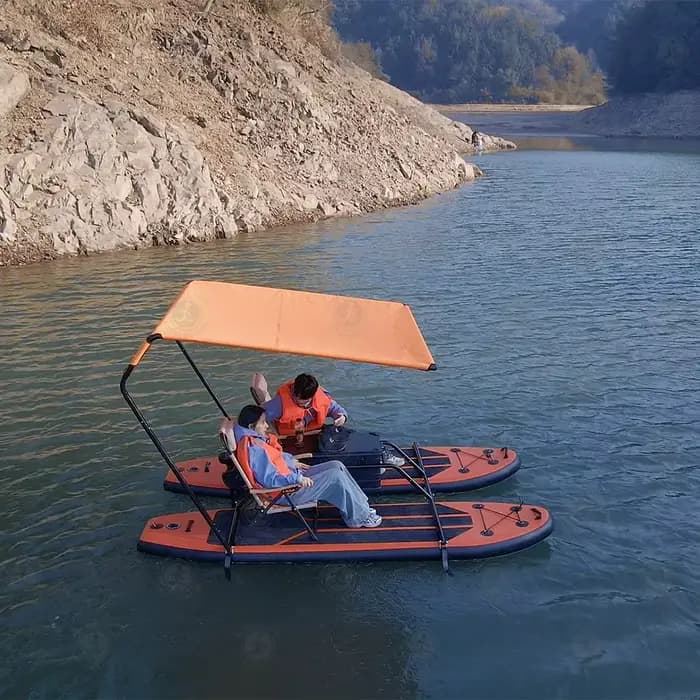 Bateau Catamaran Gonflable avec Deux Paddleboards et Moteur Hors-Bord pour Aventures Aquatiques
