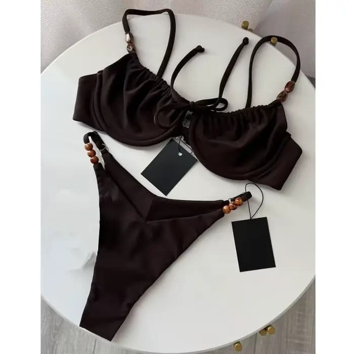 Nouveau maillot de bain sexy marron à lacets au dos
