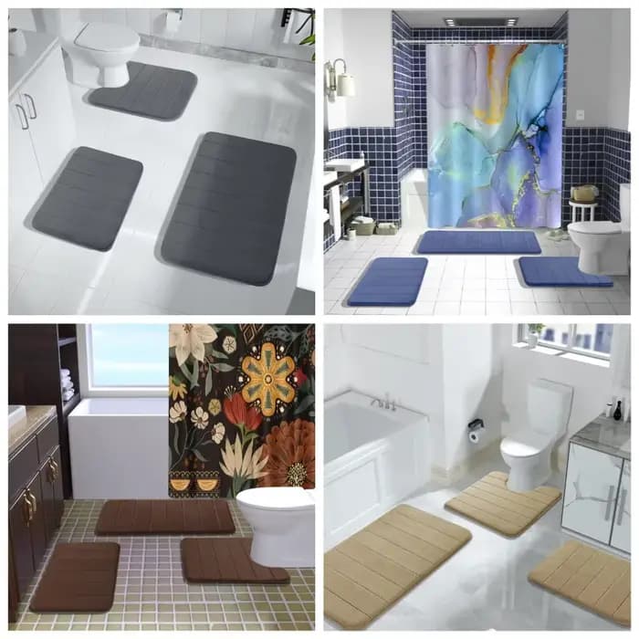 Tapis de bain en mousse à mémoire de forme, 3 pièces, absorbants, antidérapants, lavables, pour sol de salle de bain