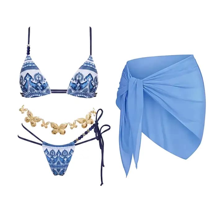 Maillot de bain bikini imprimé perlé pour femme