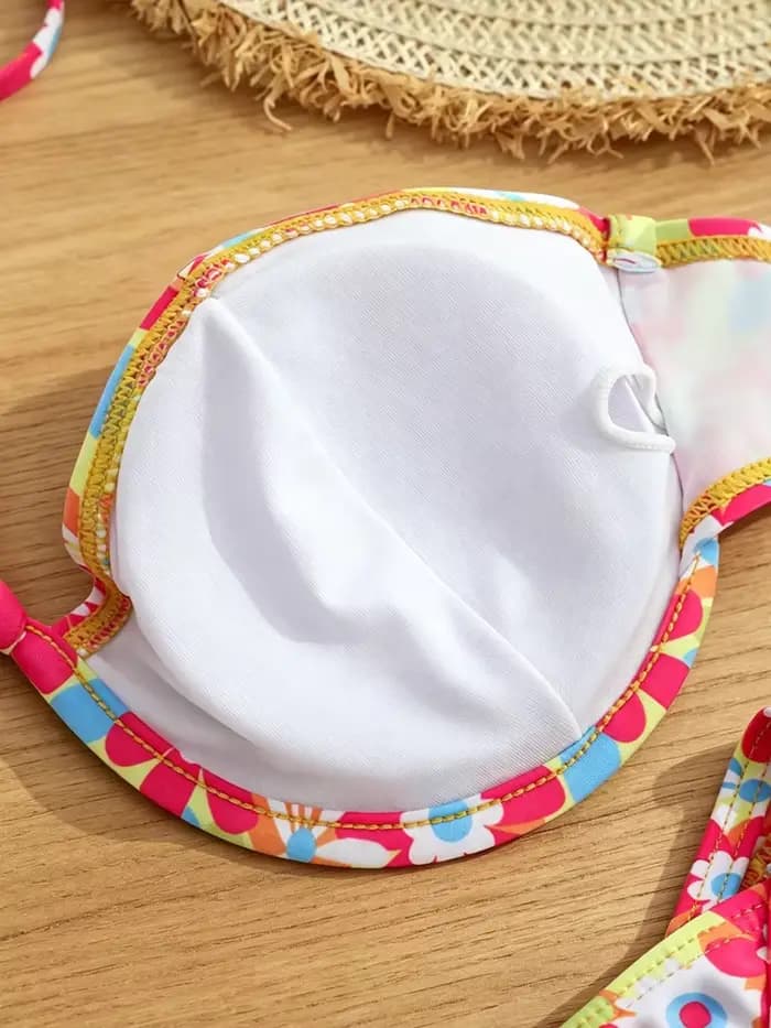 Rinabe Maillot de bain bikini à imprimé floral, dos nu, coupe haute, deux pièces, tenue de plage