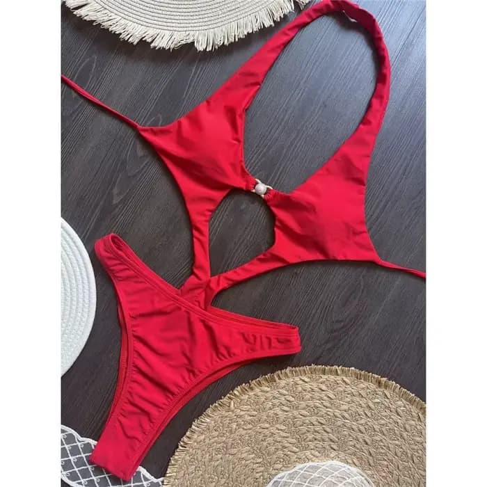 Sexy évider licou une pièce maillot de bain femmes perle métal boucle dos nu à lacets body Bikini 2025 nouveau maillot de bain bain