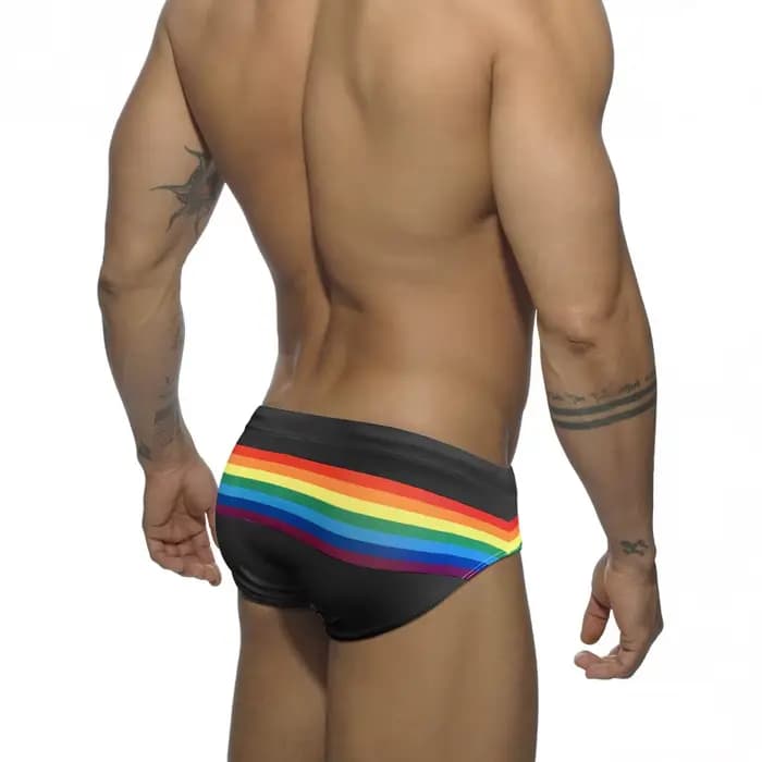 Maillot de bain à rayures arc-en-ciel pour hommes, slip sexy, push up, taille basse, vêtements de plage, d'été