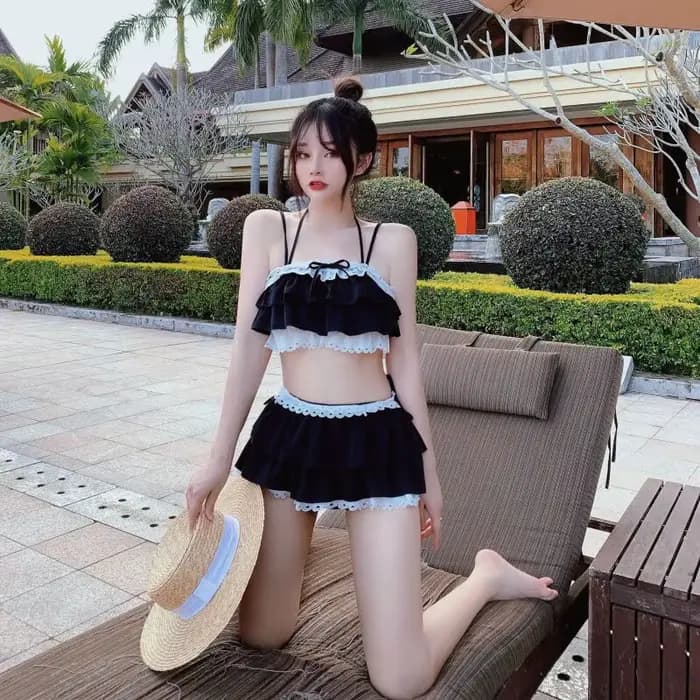 Ensembles de bikini femmes Kawaii fille Design tendre adolescents mince Chic Летка plage Simple Feminino quotidien volants japon Style Cool Sexy