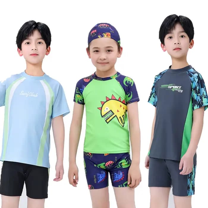 Été enfants maillot de bain garçons fendu à manches courtes dessin animé mignon séchage rapide