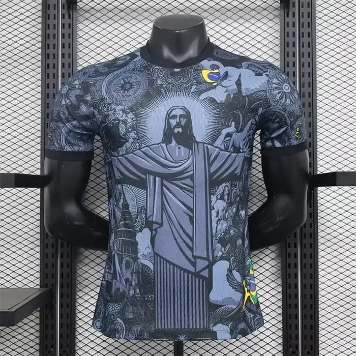 Maillot de football d'entraînement d'été Brésil édition spéciale Jesus noir gris pour hommes et femmes, t-shirts d'extérieur à séchage rapide