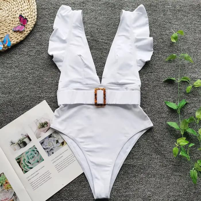 Maillot de bain une pièce sexy 2026 blanc col en V profond pour femme