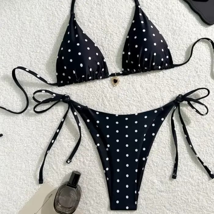 Ensemble de bikini sexy noir blanc à pois maillot de bain 2 pièces pour femme