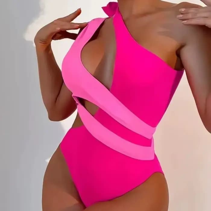 Maillot de bain sexy pour femme, une pièce, asymétrique à une épaule, coupe haute, design color block et découpes, pour l'été et les vacances à la plage