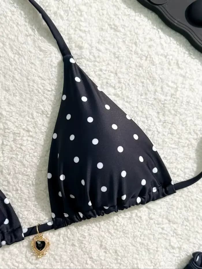 Ensemble de bikini sexy noir blanc à pois maillot de bain 2 pièces pour femme