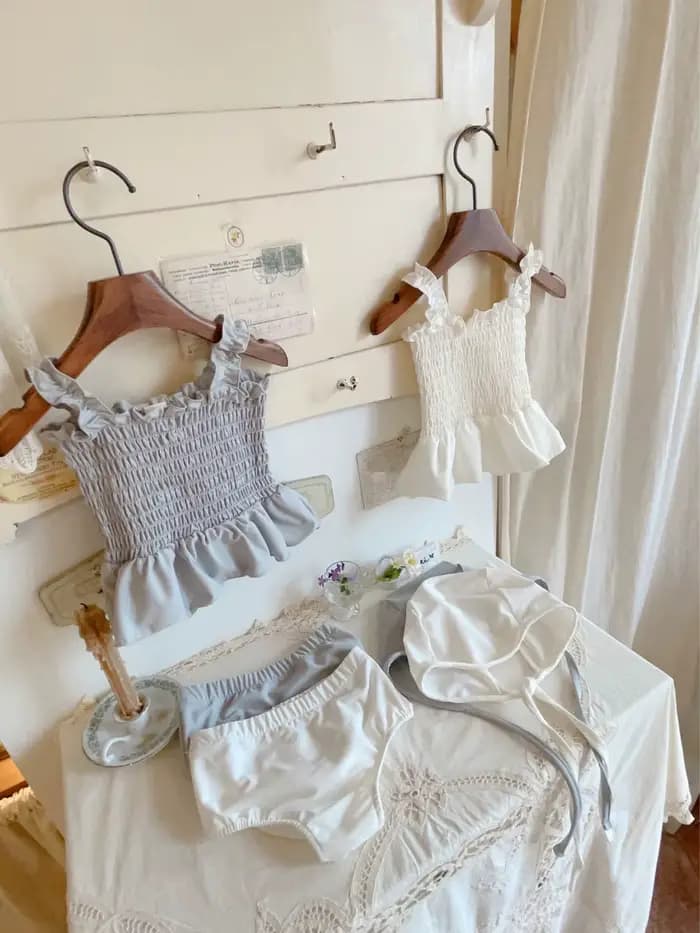 Maillot de bain 3 pièces pour filles, haut + short + chapeau, style coréen, tendance, collection été 6797