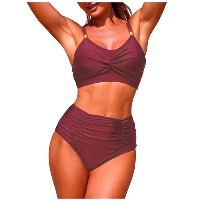 Maillot de bain deux pièces sexy push-up taille haute pour femme, style vintage et rétro froncé