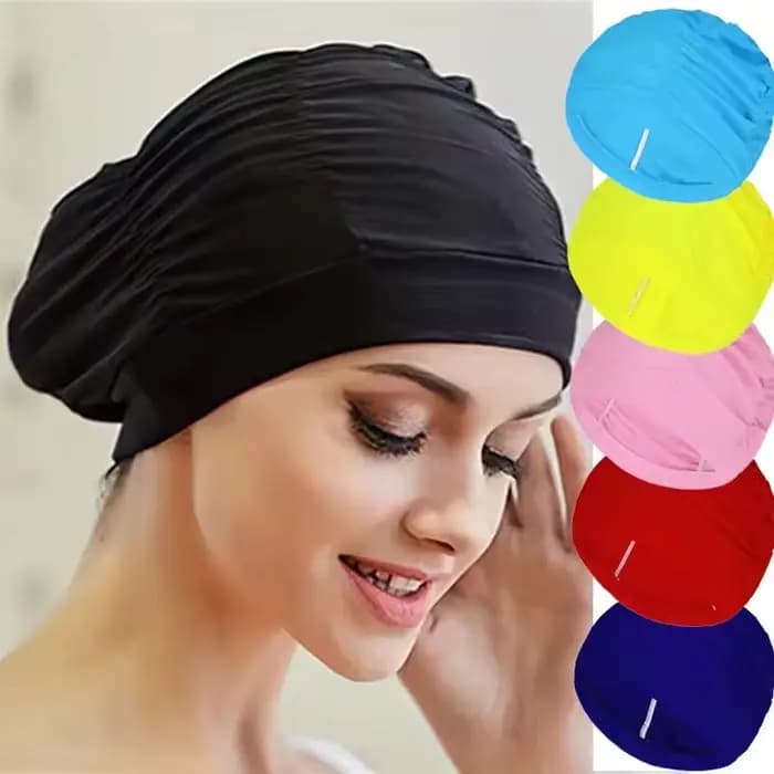 Bonnet de bain unisexe pour femmes et filles aux cheveux longs, extensible, taille unique, en nylon élastique, style turban, pour piscine et sport