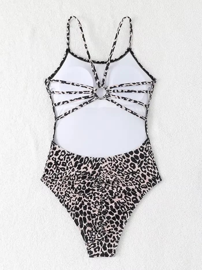Maillot de bain une pièce sexy imprimé léopard pour femme 2026 – Maillot de bain bandeau échancré pour femme – Tenue de plage monokini