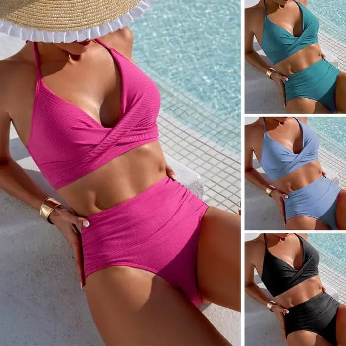 Ensemble bikini 2 pièces plissé pour femme