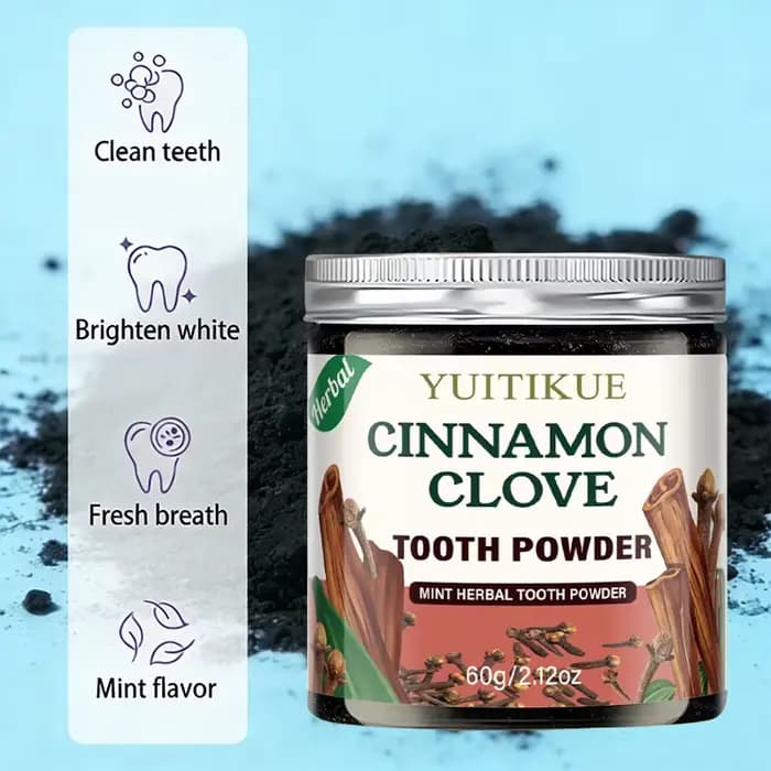 Poudre dentifrice YUITIKUE à la cannelle et aux clous de girofle, 60g, poudre dentifrice aux herbes et à la menthe pour le nettoyage des dents et une haleine fraîche