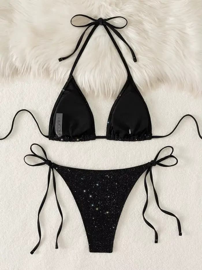 Brillant scintillant licou à bretelles Bikini 2025 coupe haute Bikinis femme maillot de bain femmes maillots