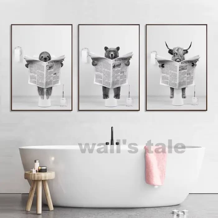 Animaux noir et blanc salle de bains Photo mur Art photos girafe éléphant affiches amusantes toile peinture impressions décor de salle de bains