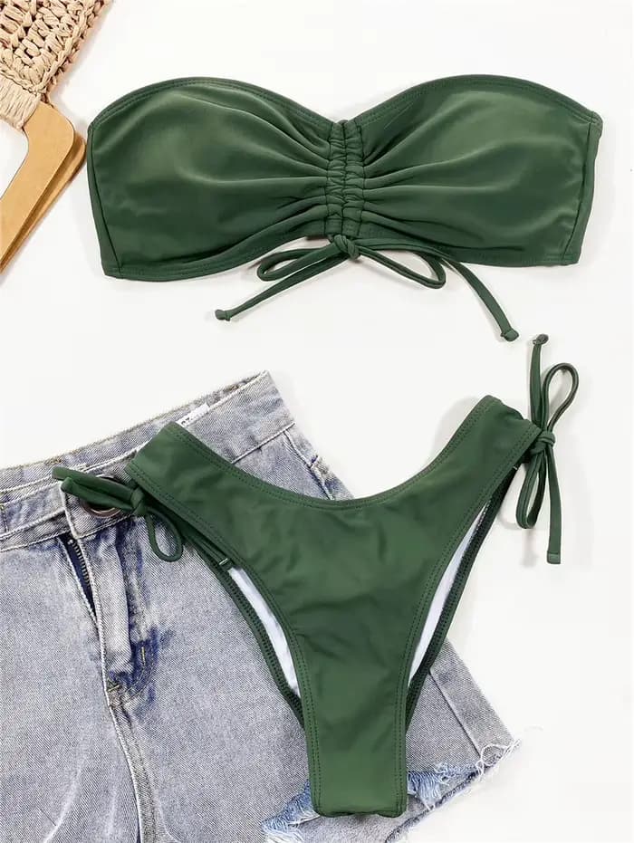 Bikini à volants solide maillot de bain Bandeau
