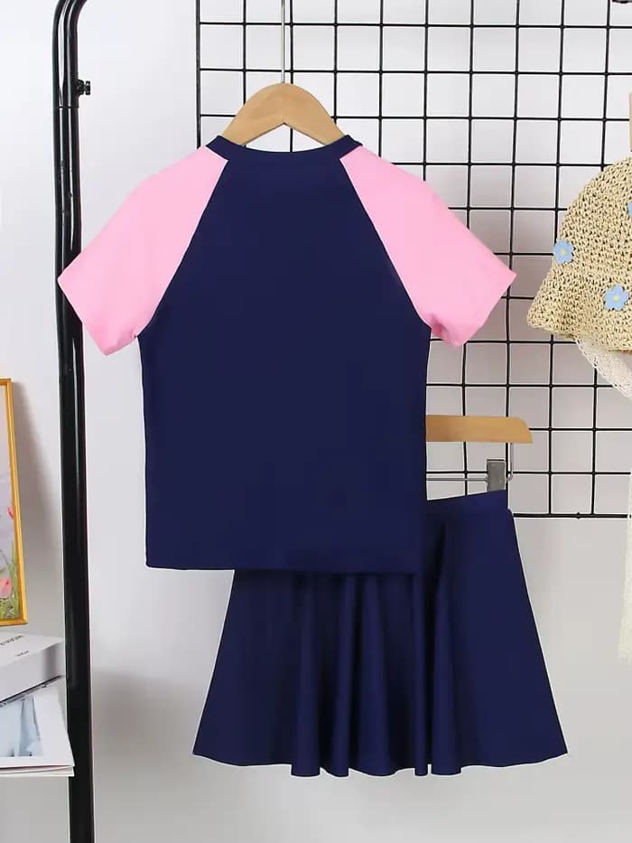 Maillot de bain pour filles 2026 Nouveauté uni avec lettres Manches courtes