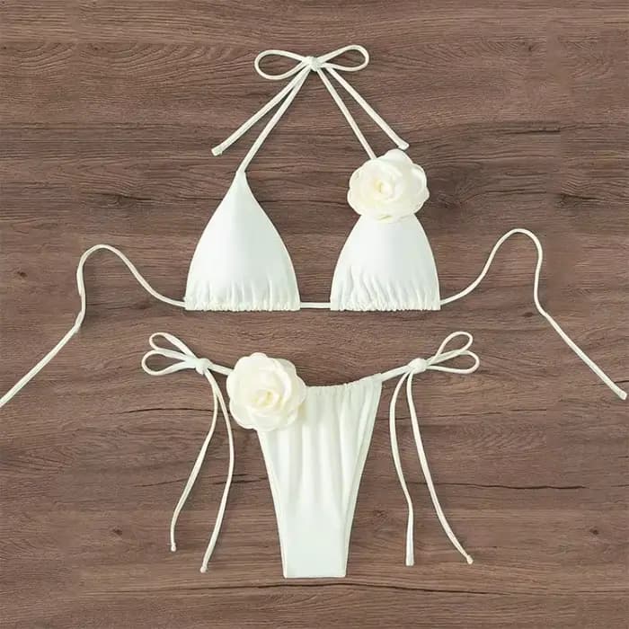 Maillot de bain deux pièces sexy à fleurs 3D pour femmes, bikini à bretelles licou, ensemble de baigneurs, maillots de bain trempés, S-L