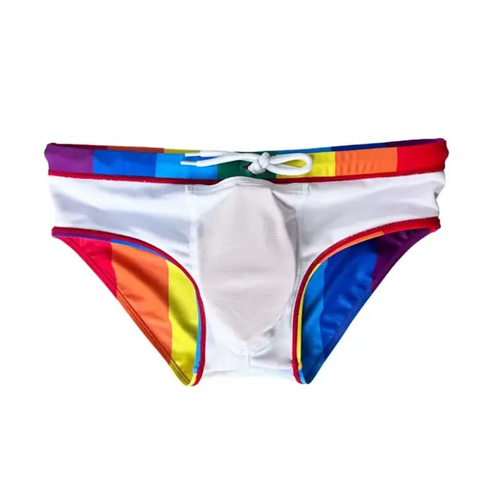 Maillot de bain triangle rayé arc-en-ciel pour hommes, taille basse, anti-embarras, printemps chaud, transfrontalier, 2025, 10113zb