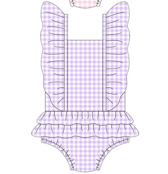 Nouveau maillot de bain une pièce à volants imprimé à carreaux uni pour fille, style vacances en bord de mer en soie de lait