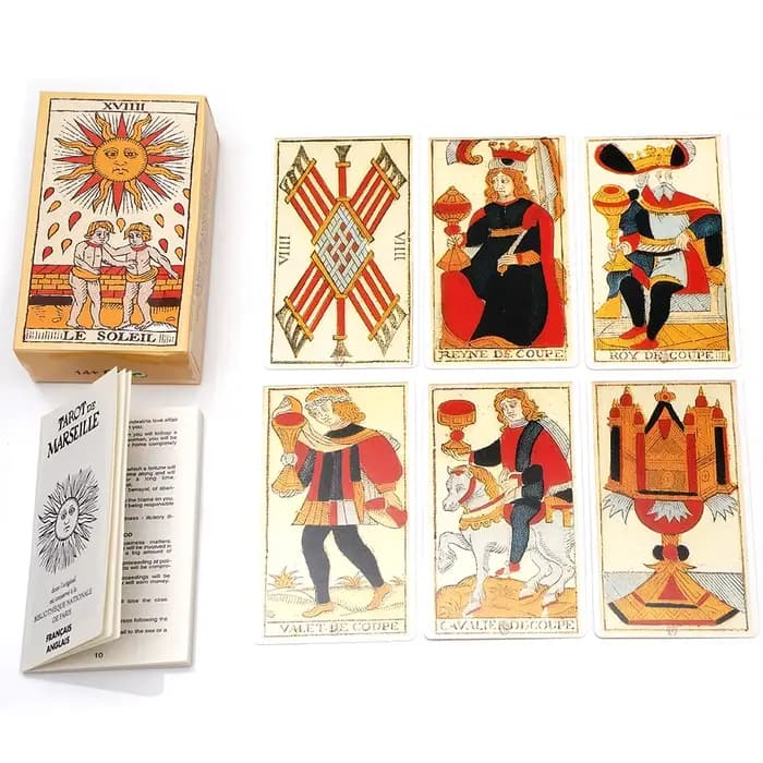 Tarot de Marseille : Jeu de cartes de tarot français avec livret, 78 cartes, édition française, jeu de société