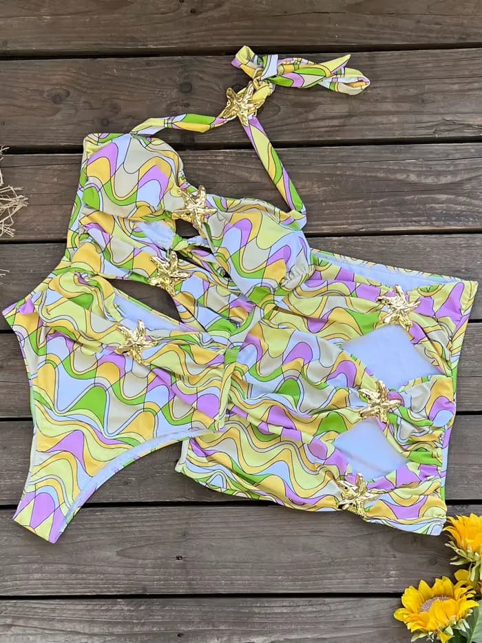 Ensemble de bikini étoile de mer avec jupe pour femme