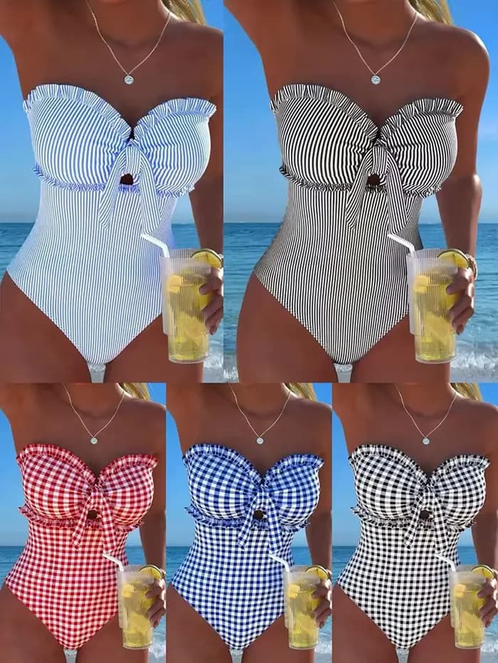Maillot de bain une pièce sexy à rayures et volants 2026 pour femme