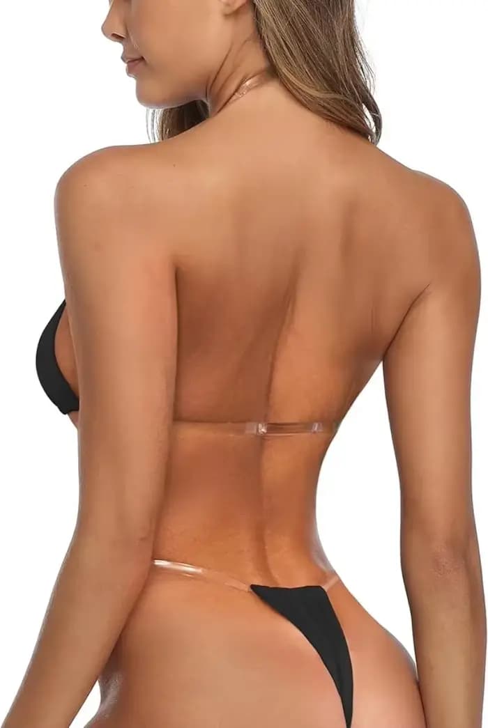 Bikini string brésilien micro à bretelles transparentes