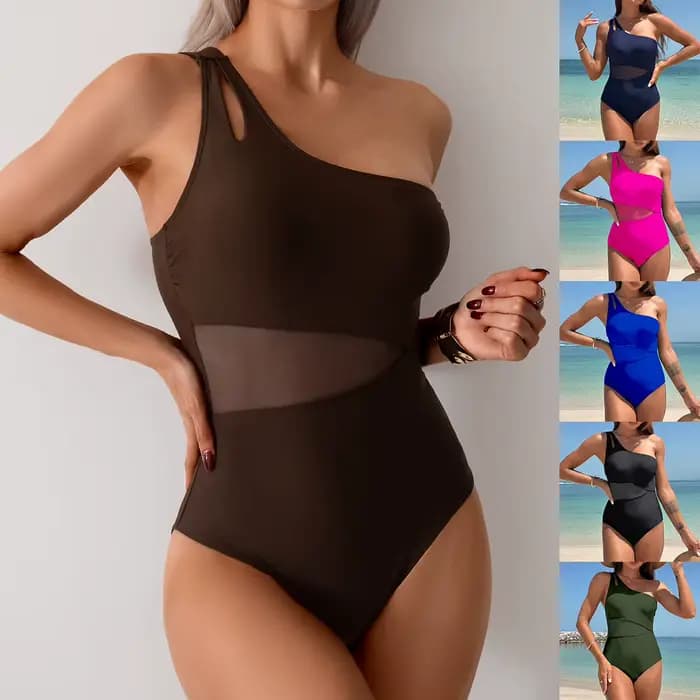 Maillot de bain pour femme maille mince solide Sexy une épaule une pièce maillot de bain pour femme maillots de bain piscine maillots de bain bikini maillots de bain