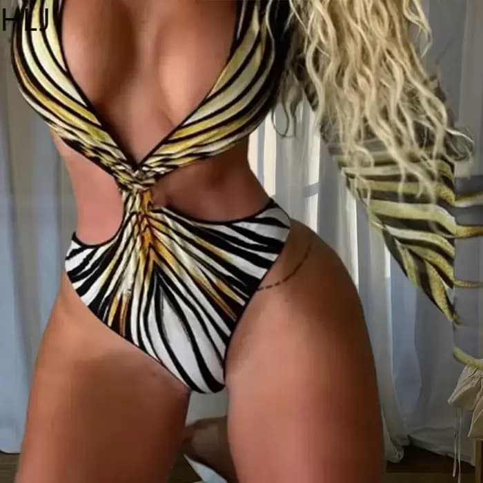 HLJ Maillot de bain une pièce sexy à rayures pour femme