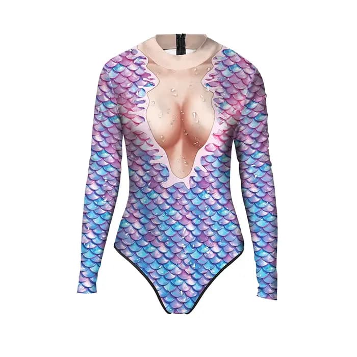 Nadanbao 2025 nouveau printemps été une pièce maillot de bain écailles de poisson impression à manches longues sirène