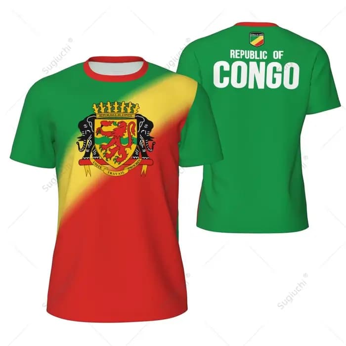 T-shirt de sport respirant à séchage rapide pour homme, imprimé 3D drapeau du Congo, maillot de football d'extérieur, vêtement à manches courtes pour équipe, club, parent-enfant