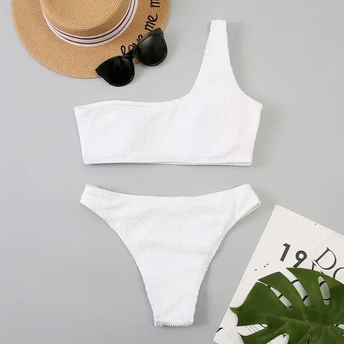 Micro Bikini blanc 2024 Biquini brésilien une épaule string maillot de bain femmes coupe haute