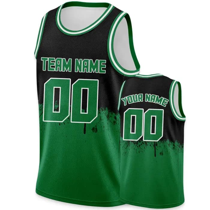 Maillot de basket-ball personnalisé noir vert, nom de l'équipe imprimé personnalisé, numéro, chemise de sport Hip Hop pour hommes, femmes, jeunes enfants