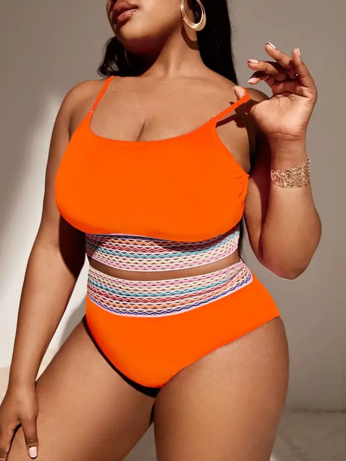 Maillot de bain femme grande taille 2026 avec bordure contrastante orange