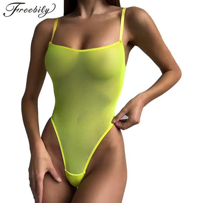 Maillot de bain une pièce en maille transparente, Sexy, coupe haute, pour femmes, String extrême, Monokini, pour baigneurs