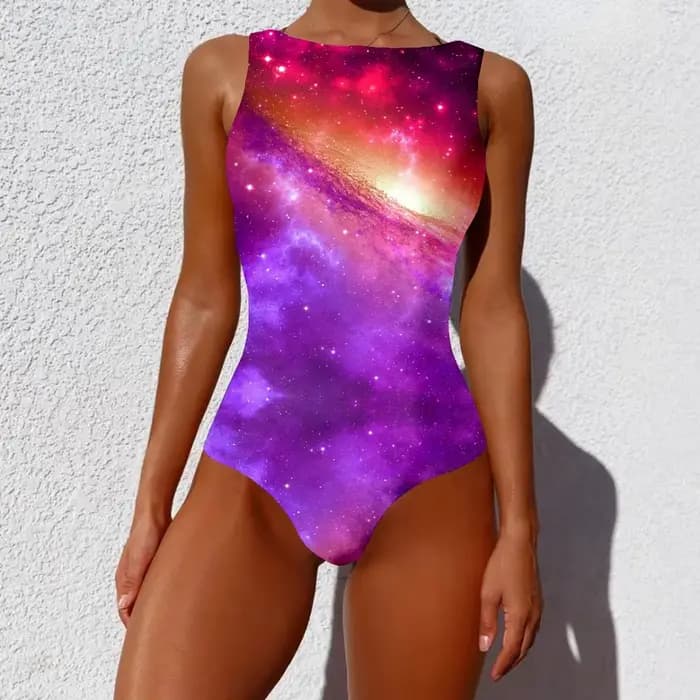 Maillot de bain une pièce couleurs arc-en-ciel imprimé nébuleuse, vêtements de sport décontractés, vêtements de plage pour femmes