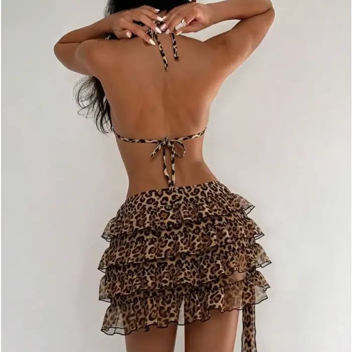 Ensemble Bikini 3 pièces imprimé léopard pour femmes