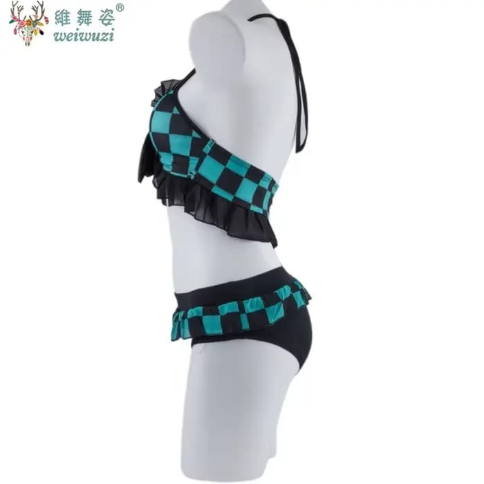 Costume de Cosplay Nezuko Shinobu pour femmes adultes, Anime japonais, Bikini, plage, Halloween, ensemble de maillot de bain fendu, doux et mignon